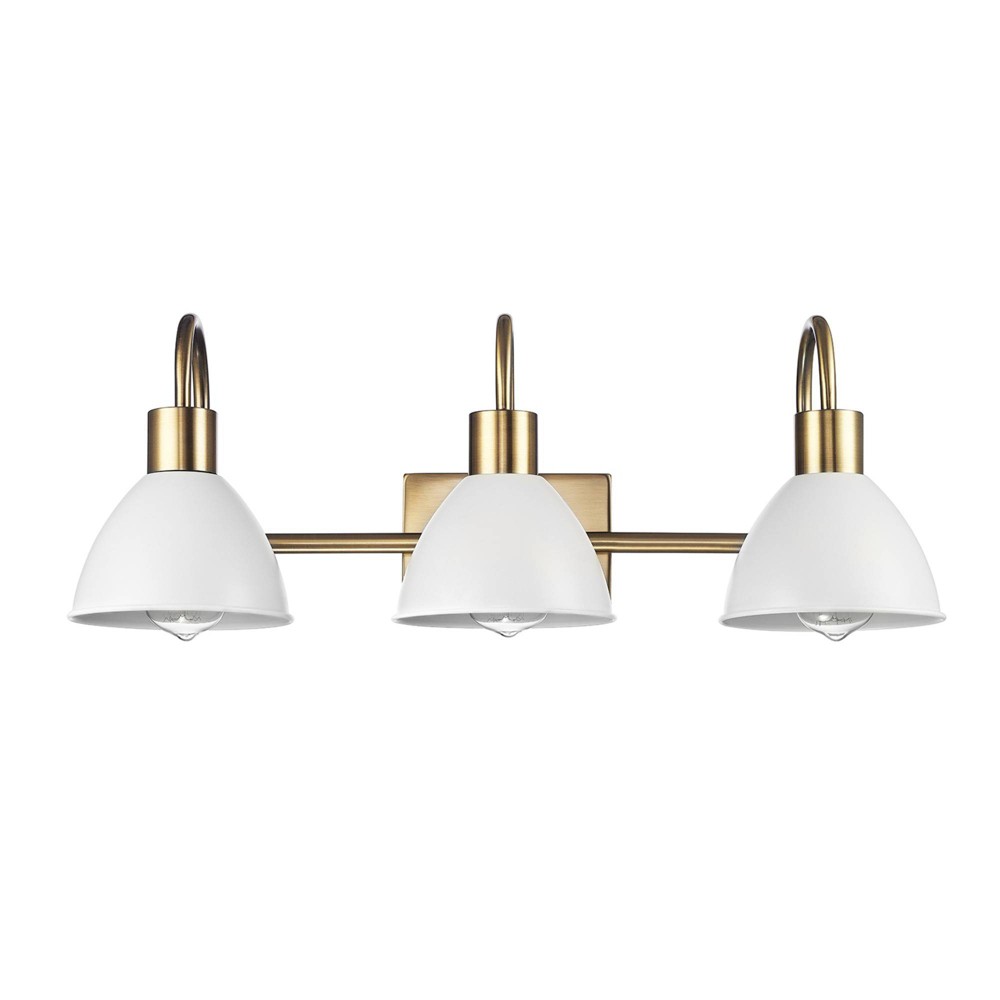 Globe Electric 24" 3-Light Matte Brass Vanity Light: ETL Listed, Dimmable, Metal Shades, No Bulbs Included