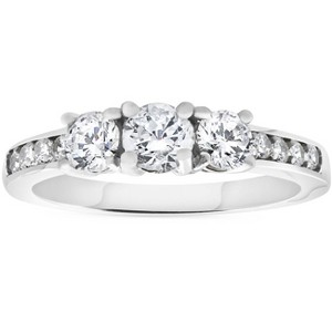Pompeii3 1ct 3-stone Diamond Engagement Ring 14K White Gold - 1 of 4
