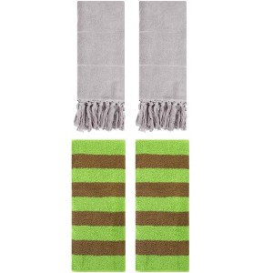 REGALWOVEN 4 Packs Striped and Solid Tassels Absorbent Soft Cotton Hand Towel for Bathroom - 1 of 4