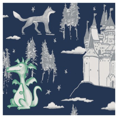 Tempaper Kids' Medieval Toile Self-Adhesive Removable Borders Wallpaper Navy/Green