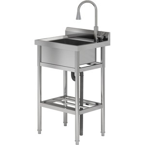 Coucheta Freestanding Single Bowl Utility Sink,Stainless Steel, Commercial w/ Hot & Cold Faucet for Kitchen, Laundry & More - 1 of 4