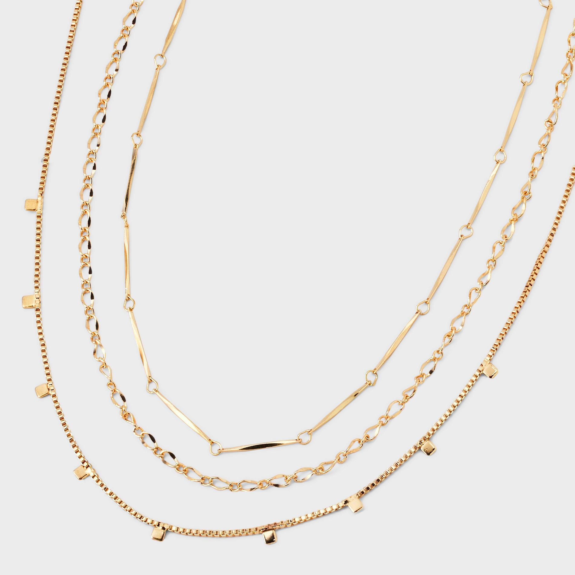 Mixed Chain and Delicate Charm Multi-Strand Necklace - Universal Thread™ Gold: Lobster Claw Clasp, 16" Length