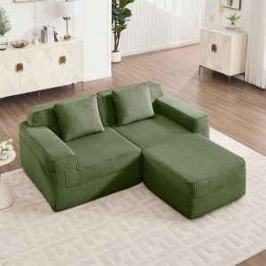 RISOKEYS Modular 2 Seat L Shape Sectional Boneless Sofa - Cloud Sectional Corduroy Couch with Deep Seat, Pillows & 1 Movable Ottoman - 1 of 4