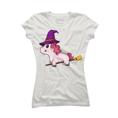 Junior's Design By Humans Witch Unicorn Halloween T Shirt By thebeardstudio T-Shirt