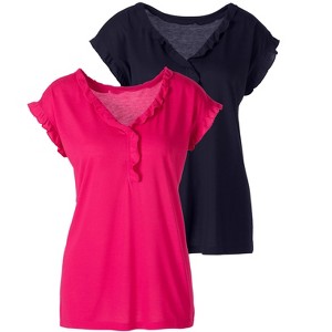 Women's 2 Pk Ruffle Hem Tops - LASCANA - 1 of 4