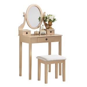 Gulches Elegant Gold Vanity Tables Set with Mirror Stool - 1 of 4