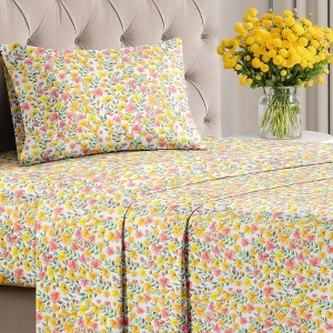 Luxuriously Soft 4-Piece Floral Sheet Set - Wrinkle-Resistant, Printed Pattern - CGK Linens - 1 of 4