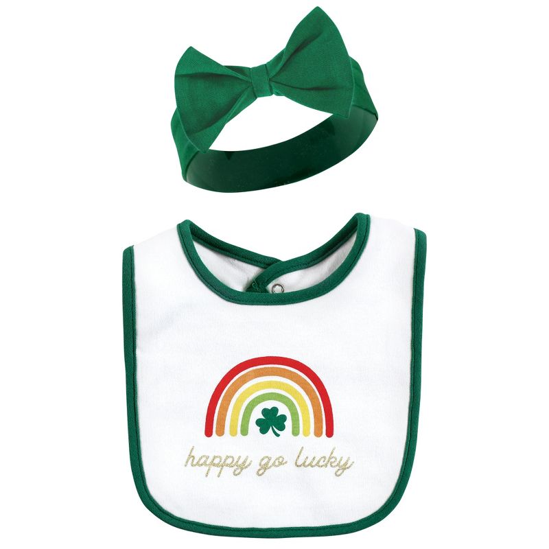 Hudson Baby Infant Girl Cotton Bib and Headband or Caps Set, St Patricks Rainbow, 0-9 Months, 4 of 7