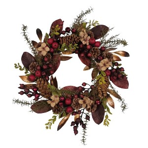 Kurt Adler 24-Inch Berries and Pinecone Burgundy Rattan Wreath - 1 of 4