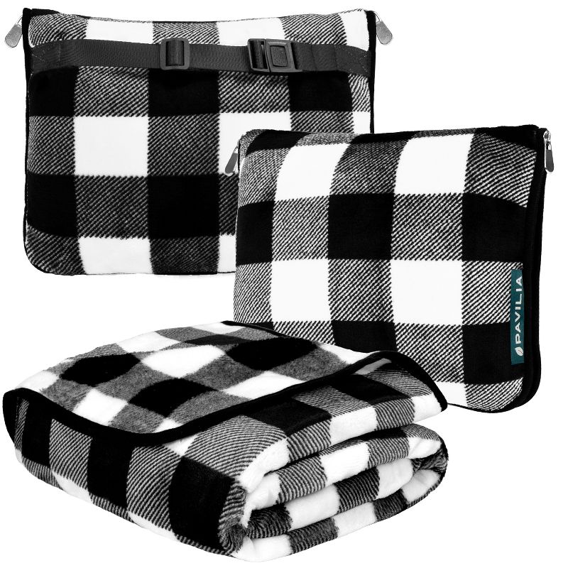 PAVILIA Travel Blanket and Pillow, Warm Soft Fleece 2-IN-1 Combo Large Compact Set for Airplane Camping Car Trips, 1 of 9