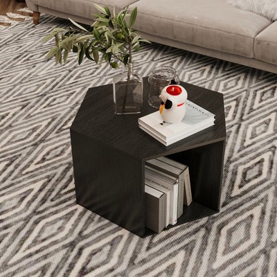 23.62" MDF Hexagonal Coffee Table with Storage Shelf, Multi-Purpose Use, and Easy-to-Clean Surface
