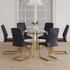 7-Piece Dining Set with Round Tempered Glass Table and 6 PU Armless Chairs - 3 of 4