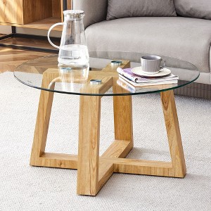 Sapphtopaz Coffee Table Modern Coffee Table Tempered Glass End Table with Legs Coffee Bar for Living Room - 1 of 4