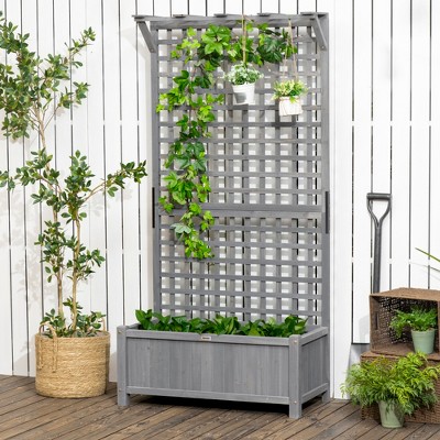 Dark Gray Wood Planter with Trellis and Roof, 72" Tall