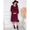 Maternity Velvet Dress V Neck Long Sleeve High Waisted Midi Dress Baby Shower Photoshoot - 2 of 4