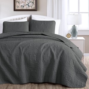 FIONECA Oversized 3 Piece Quilted Bedspread Set Includes Bedspread Matching Shams For Versatile Bedroom Styling - 1 of 4