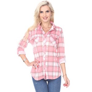 Women's Oakley Stretchy Plaid Tunic Top with Pockets - White Mark - 1 of 3