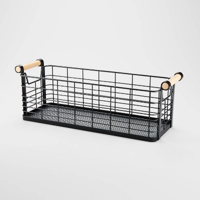 Divided Wire Caddy Basket With Wood Handle Black - Brightroom™ : Target