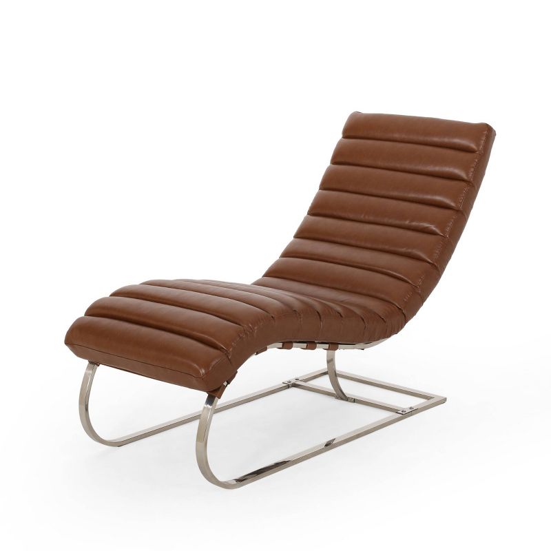 Pearsall Modern Channel Stitch Chaise Lounge Cognac Brown/Silver - Christopher Knight Home, 1 of 8