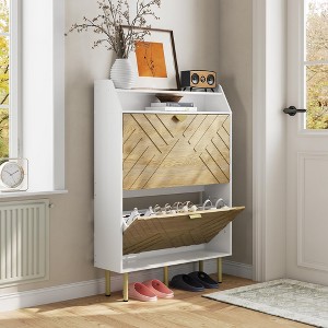 Shoe Cabinet with Slim 2-Drawer Organizer, Freestanding Shoe Shelf,Adjustable Hidden Entryway Rack,  Modern Design for Hallway, Bedroom, Closet - 1 of 4