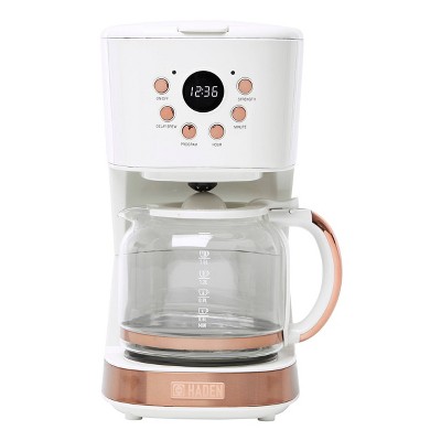Haden 12-Cup Programmable Coffee Maker with Strength Control and Timer - Ivory and Copper