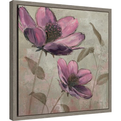 Plum Floral II Purple Canvas Print with Gray Frame