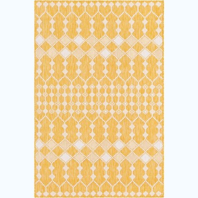 Yellow Synthetic Trellis Outdoor Rectangular 4' x 6' Rug