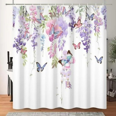 LunaLulinlk Purple Butterfly with Floral Shower Curtain