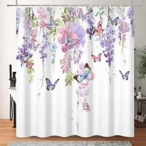 LunaLulinlk Purple Butterfly with Floral Shower Curtain - 1 of 4