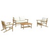 vidaXL 4 Piece Bamboo Patio Lounge Set - Farmhouse Style Outdoor Seating Solution with Comfortable Cushions and Practical Table - Brown Cream White - 3 of 4