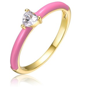 Guili Kids/Teens 14k Yellow Gold Plated with Cubic Zirconia Heart Solitaire Pink Enamel Ring, size 5 - 1 of 4