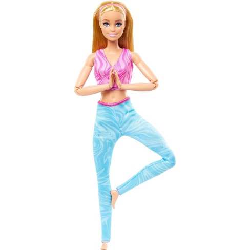  Barbie Made to Move Posable Doll in Pastel Blue Color-Blocked  Top and Yoga Leggings, Flexible with Red Hair : Toys & Games
