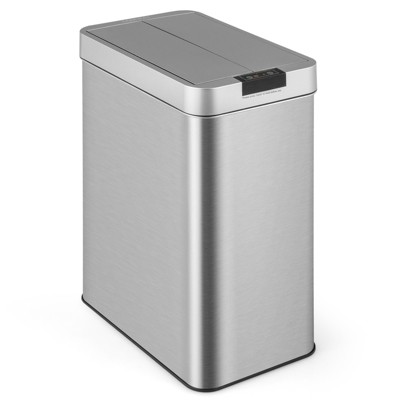 Tangkula Slim Kitchen Trash Can, 13.2 Gallon Motion Sensor Garbage Bin with Wing Lids, Anti-Fingerprint Touchless Waste Bin with Soft-Closing & Stay