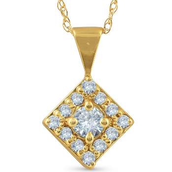 Pompeii3 1/3ct Diamond Halo Princess Framed Pendant Necklace Solid 14K Yellow Gold