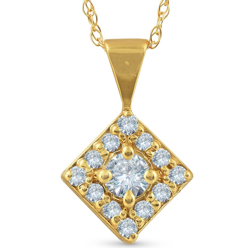 Pompeii3 1/3ct Diamond Halo Princess Framed Pendant Necklace Solid 14K Yellow Gold, 1 of 4