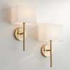 Possini Euro Design Modern Wall Light Sconces Set of 2 Warm Brass Hardwired 8" Fixture Linen Shade for Bedroom Living Room - 2 of 4
