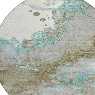 HomeRoots 8' Teal Blue And Brown Round Abstract Washable Indoor Outdoor Area Rug