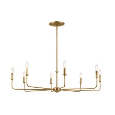 Brushed Natural Brass 8-Light Chandelier with White Linen Shades