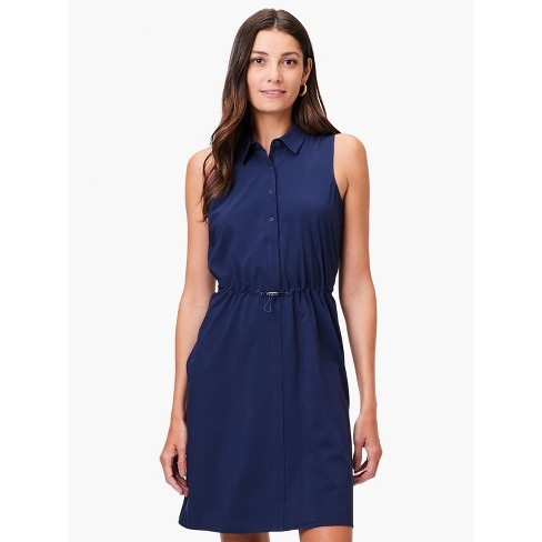 $218 Nic+Zoe Women's Blue Mosaic Collared Self-Tie Shirt Dress Size L