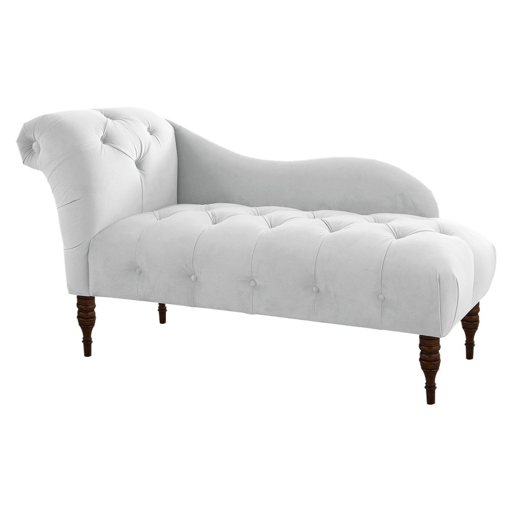 Skyline Furniture Fabiola Tufted Chaise Velvet White: Elegant Indoor Lounge Sofa with Polyester and Rayon Upholstery