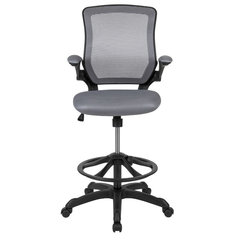 Emma and Oliver Mid-Back Mesh Ergonomic Drafting Chair with Foot Ring and Flip-Up Arms, 4 of 15
