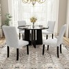 KWPZQEB Farmhouse Dining Table Set for 4, 43" Round Dining Table with 4 Upholstered Chairs, Kitchen Table with Cross Base for Dining Room - 3 of 4