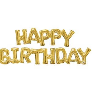 LOONBALLOON 44 Inch Happy Birthday Air-Fill Gold Phrase Balloon Bundle – Elegant Birthday Party Decoration - 1 of 1