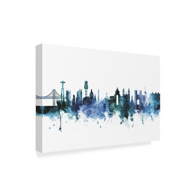 Trademark Fine Art -Michael Tompsett 'Lisbon Portugal Blue Teal Skyline' Canvas Art
