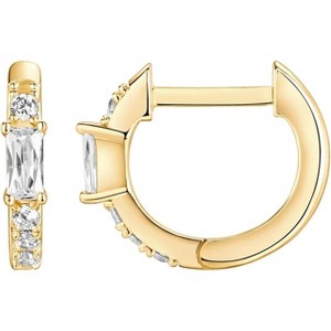 14K Gold Plated 925 Sterling Silver Post Cubic Zirconia Huggie Earrings Small Gold Hoop Earrings for Women | CZ Stud Cuff Earring - 1 of 4