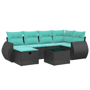 vidaXL 6 Piece Patio Sofa Set with Cushions Black Poly Rattan - without storage - 1 of 4