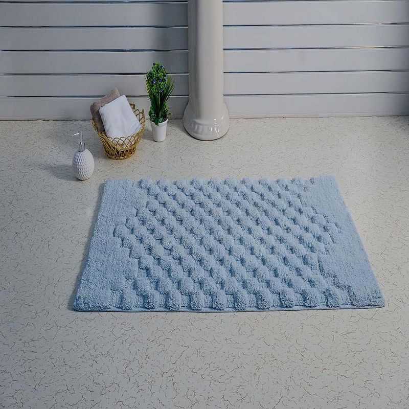 Knightsbridge Luxurious Block Pattern High Quality Year Round Cotton With Non-Skid Back Bath Rug Light Blue, 2 of 4
