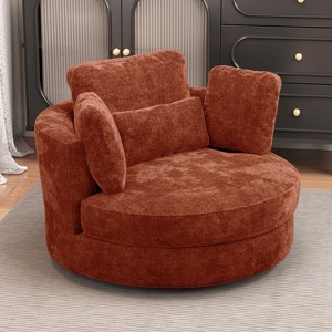 Hrinhom 50.2"W Accent Barrel Chair,360°  Swivel Club Chair with Metal Base-Terracotta - 1 of 4