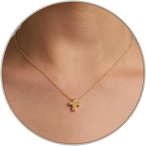Dainty Gold Cross Necklace for Women, 14K Plated Faith Pendant Choker Hypoallergenic - 1 of 4