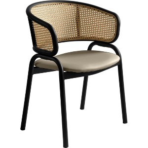 LeisureMod Ervilla Wicker Back Dining Chair with Leather Seat and Black Steel Frame, Comfortable Seating for Dining Rooms and Kitchens - 1 of 4